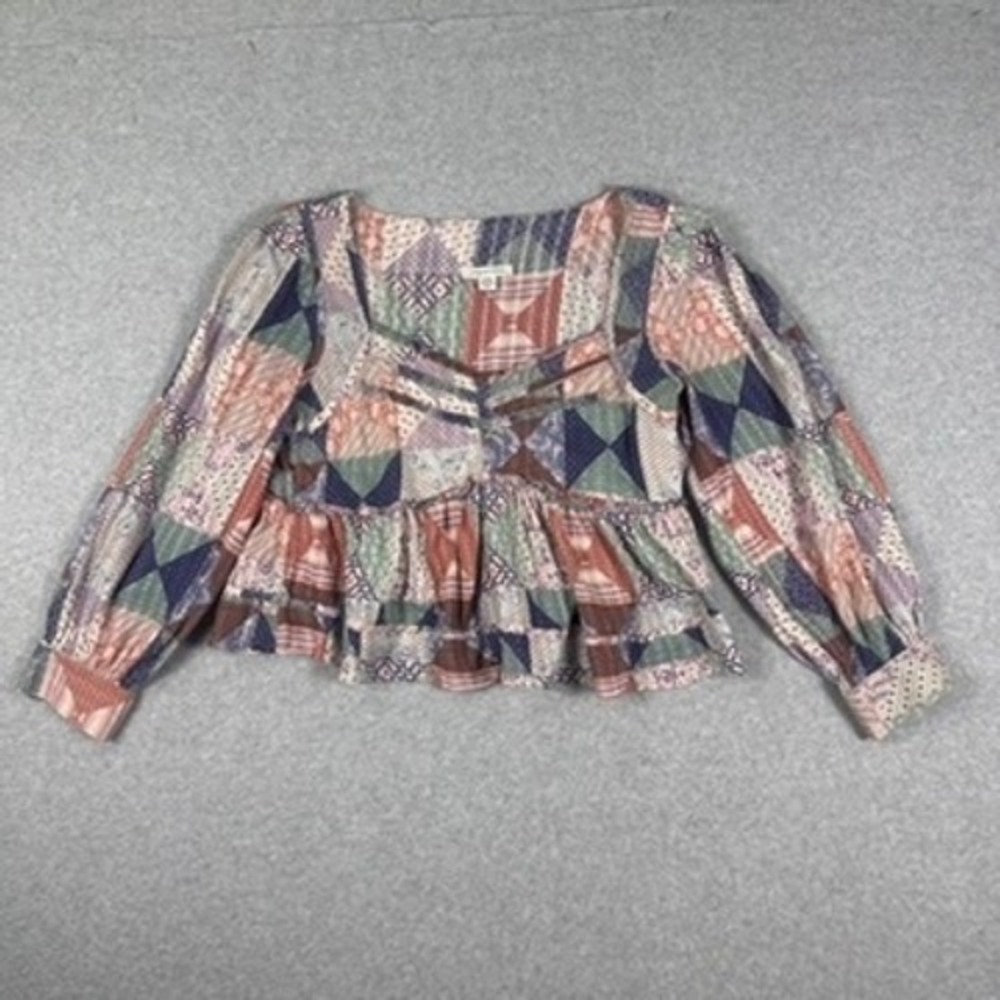 American Eagle Patchwork Peasant Blouse Multicolo… - image 1